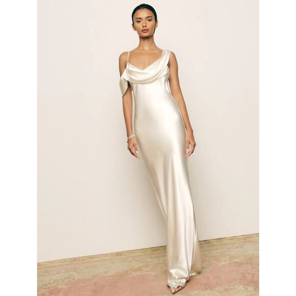 Reformation Ronda Silk Dress Ivory - Picture 2 of 13